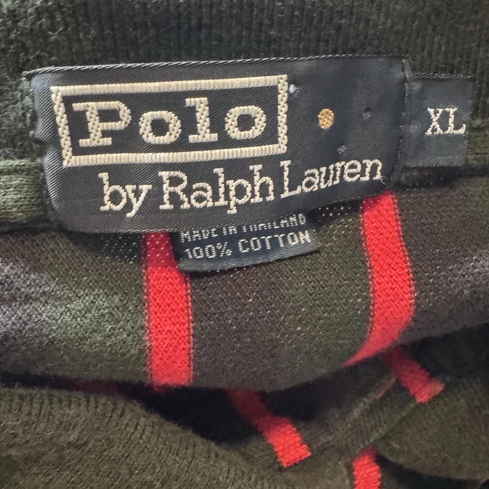 Polo Ralph Lauren Green Black Red Vertical Stripe Polo Shirt‎ XL